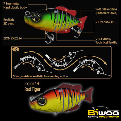 Swimbait Biwaa Seven Section 10cm/17g, culoare Red Tiger