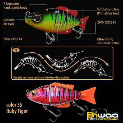 Swimbait Biwaa Seven Section 10cm/17g, culoare Ruby Tiger